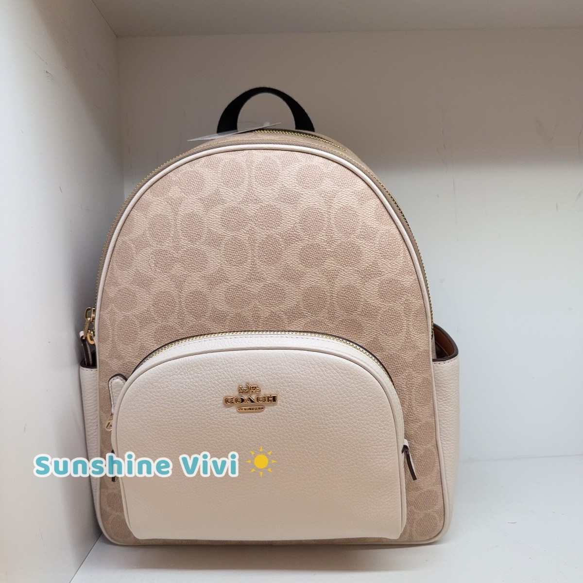 NWT Coach Court Backpack In Blocked Signature Canvas CZ176 Gold