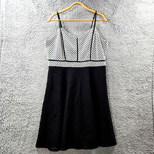 City Chiic Womens Dress Plus Size M Black White Textured Sleeveless A-line