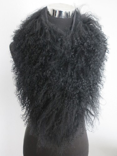 Bufanda de piel de cordero mongol 100 % genuina/cuello de piel/envoltura de piel/capa negra para mujer - Imagen 2 de 4