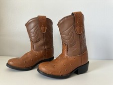 Old West Brown Leather Ostrich Print Cowboy Boots Toddler See Measurements