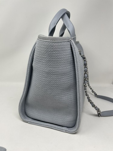 22S CHANEL Deauville Small Grey Blue mixed Fibers Tote Bag Wallet Pouch - Picture 4 of 15