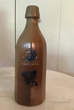 EARLY Rowe Historical Pottery Cobalt Blue Milk Beer Bottle Vase Salt Glazed 2002