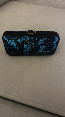 La Sera by Franchi Turquoise with black lace overlay clutch New