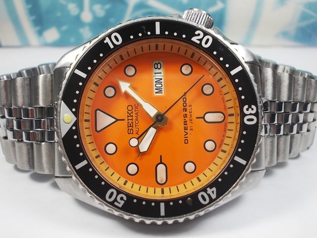 seiko diver orange dial automatic mens watch skx011j1