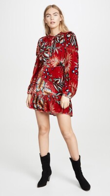 farm rio red velvet dress Farm Rio Shiny Flowers Velvet Minidress