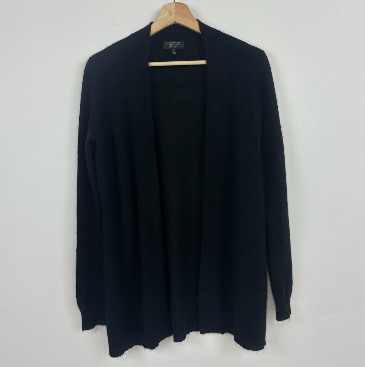 Charter Club Cashmere Luxury Long Cardigan sz S Black Open Front