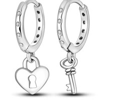 925 Sterling Silver Earrings For Girl Rhombus Heart Shape Double Hoop Silver