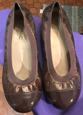 VIONIC ''ALLORA'' METALIC COPPER BALLET FLATS ELASTIC TRIM 5.5 - 6 M ORTHA HEEL