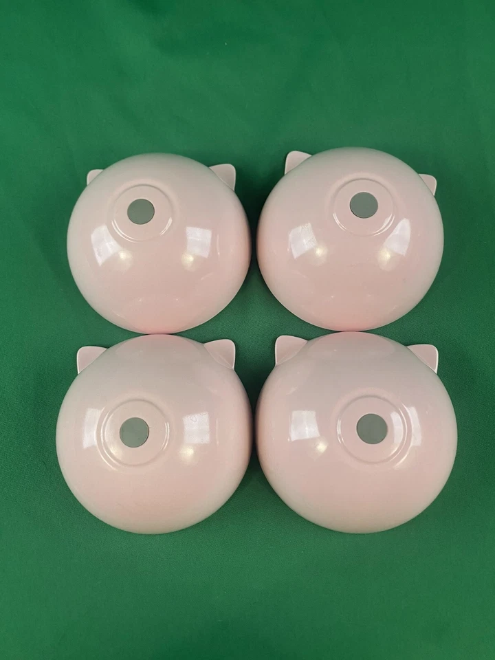 Набор (4) Cat Kitty хлопья миска блюдо б/у в отличном состоянии резиновый стопор низ розовый - Изображение 2 из 4