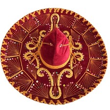 Vtg Authentic Pigalle Mexican Sombrero XXXXX Red Velvet Sequin Charro Mariachi