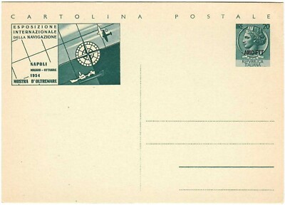 AMG-FTT 1954 C27 FULL POSTCARD 'OVERSEAS EXHIBITION - NAPLES' L. 20 NEW