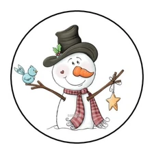 30 SNOWMAN ENVELOPE SEALS LABELS STICKERS 1.5" ROUND CHRISTMAS WINTER BIRD CUTE