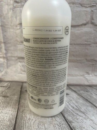 Inoar Bombar Vegan Coconut Conditioner 33.8 Fl Oz 1 Liter Nourishing Hydration - Picture 2 of 3
