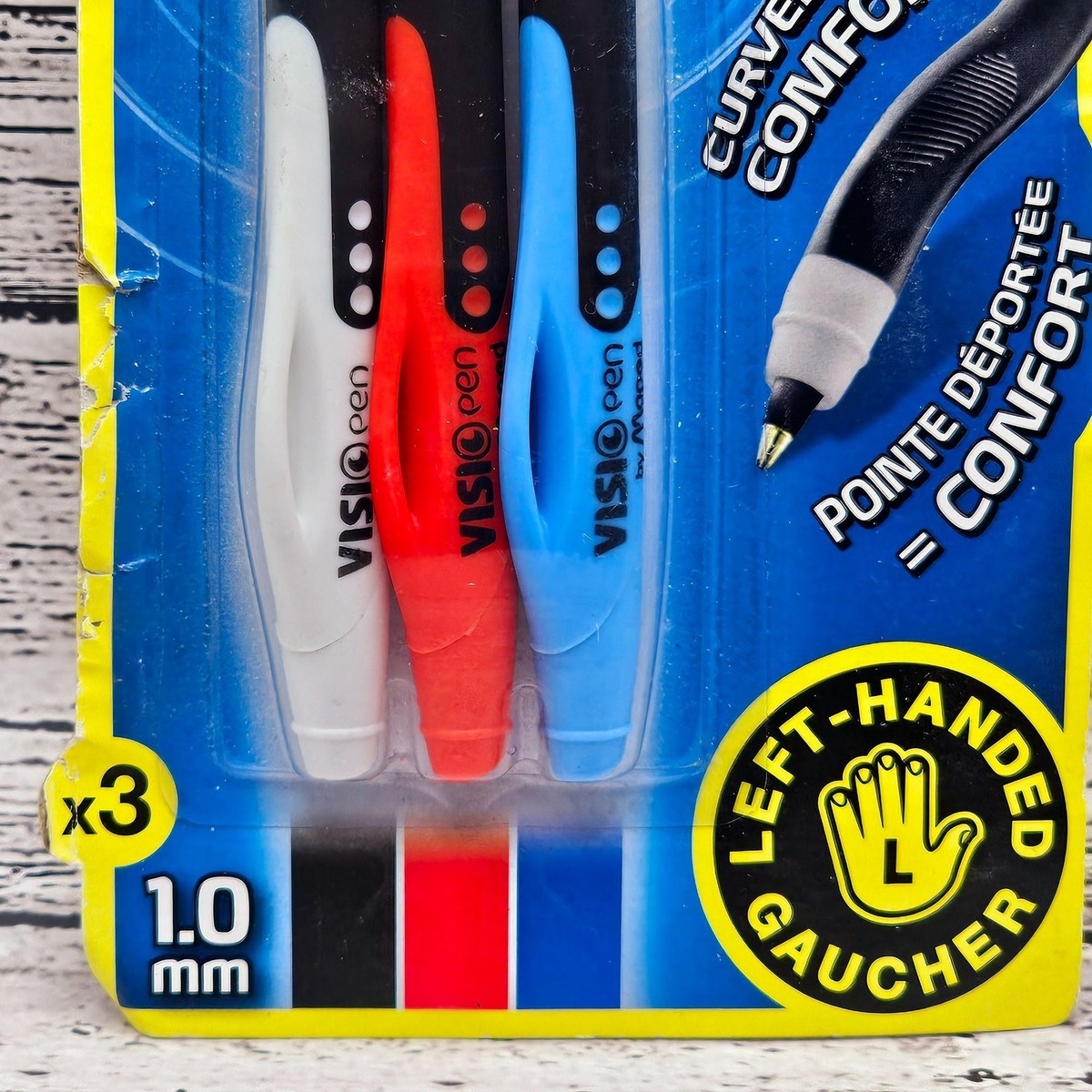 NEW Maped Left-Handed Ballpoint Pen Set Black/Red/Blue 3-Pack