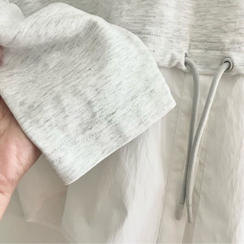 Athleta Gallery Hoodie Top Pullover Poplin Heathered Grey White Faux 2 Pc Small - Picture 8 of 11