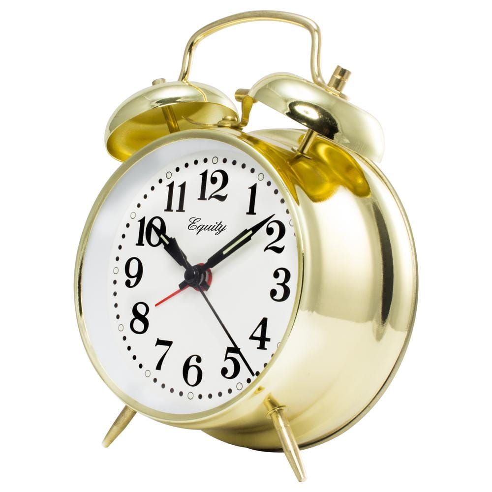 Analog 4.5 In. round Gold Metal Twin Bell Keywind Alarm Clock eBay