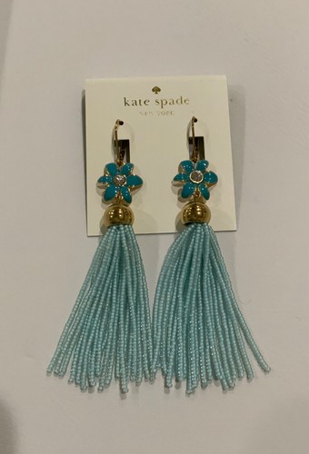 Kate Spade blue Lovely Lillies glass seed beaded turquoise blue tassel earrings - Picture 1 of 4