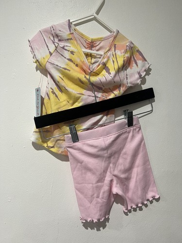Cat & Jack Toddler Girls Ribbed Tie-Dye Short Sleeve Top & Biker Shorts Set 3T - Picture 2 of 3