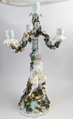 Antique Sitzendorf Porcelain Candelabra Figural Floral 4-Arm Candlestick, c.1890 - Bild 2 von 14