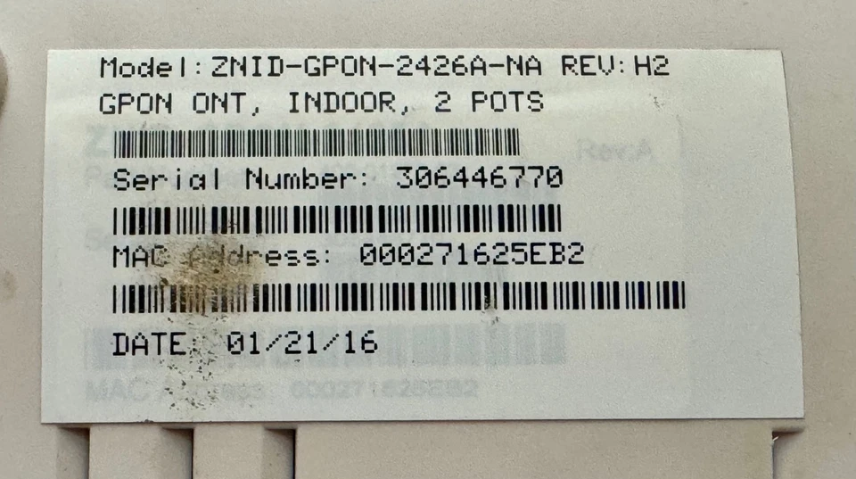 Zhone ZNID-GPON-2426-NA GPON ONT **FREE SHIPPING** - Image 4 of 4