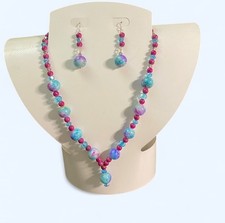Vibrant Turquoise  Fuchsia Beaded Necklace and Earring Set