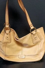 The Sak Ashbury Textured Leather Shoulder Bag Hobo Slouchy Tote Yellow Tan 