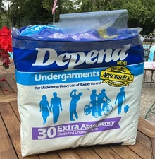 1987 Vintage Depend Depends Fitted Undergarments 30 Pack Adult Diapers Hip 54"