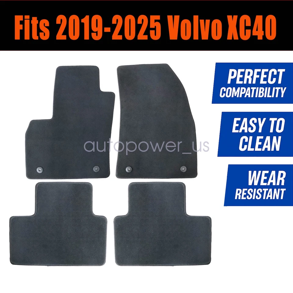 Alfombrillas delanteras traseras impermeables terciopelo negro para Volvo XC40 2019-2025 Foto 3 de 4