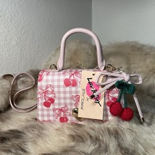 NWT Betsey Johnson Evie Crossbody - Pretty Plaid Print - Sweet Cherries