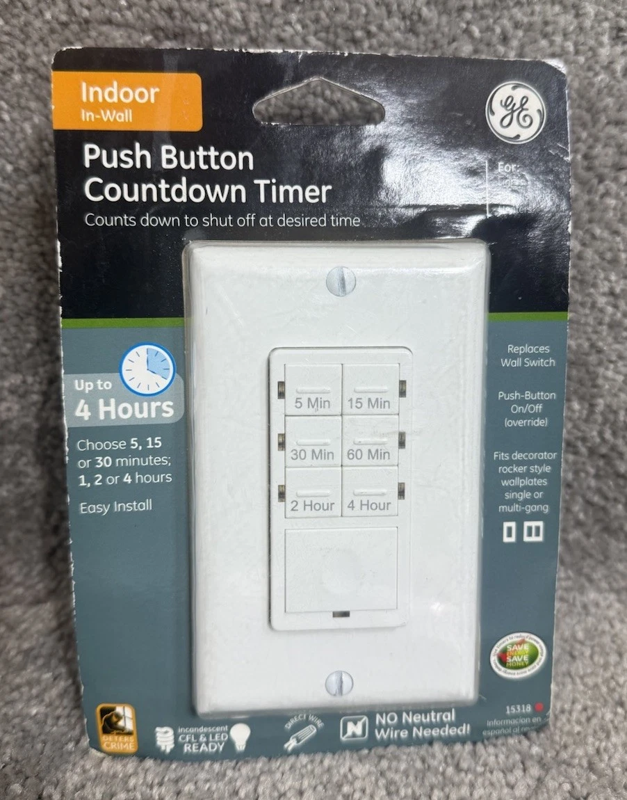 GE 15318 In-Wall Push Button Countdown Timer White Programmable. NEW. SEALED.
Opens in a new window 