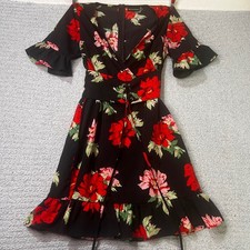 PrettyLittleThing Dress Floral Corset Mini 6 Black Red Cottagecore Coquette Boho