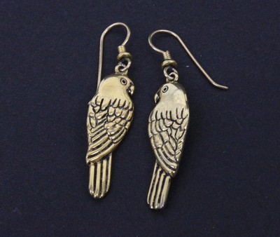 Vtg Laurel Burch Gold Tone Parrot Bird Hook Dangle Drop Earrings