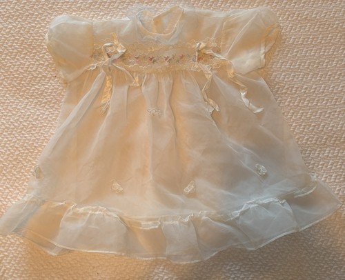Vintage 50s Baby Baptism Christening Gown Dress Sheer Organza
