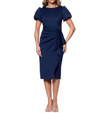 XSCAPE Womens Petite Short Sleeve Boat Neck Scuba Dress Midnight Size 12P NWT