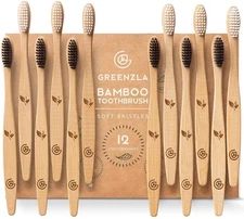 Bamboo Toothbrush Set for Adults - 12 Pack with Travel Case & Floss