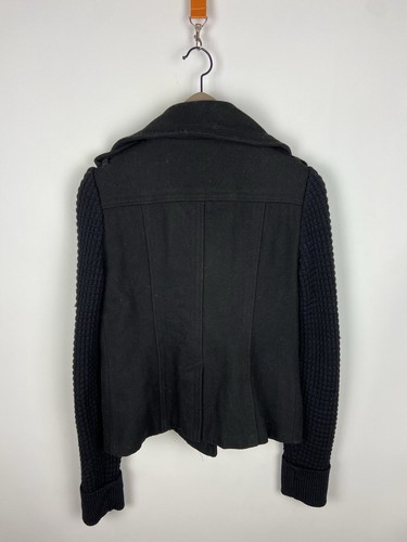 Burberry London Women's Black Wool Blend Knitted Sleeve Pea Coat Sz IT36/USA2 - Picture 11 of 16