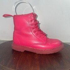 Dr Martens Delaney Neon Pink Leather Combat Boots Youth Girls Size 11 Kids