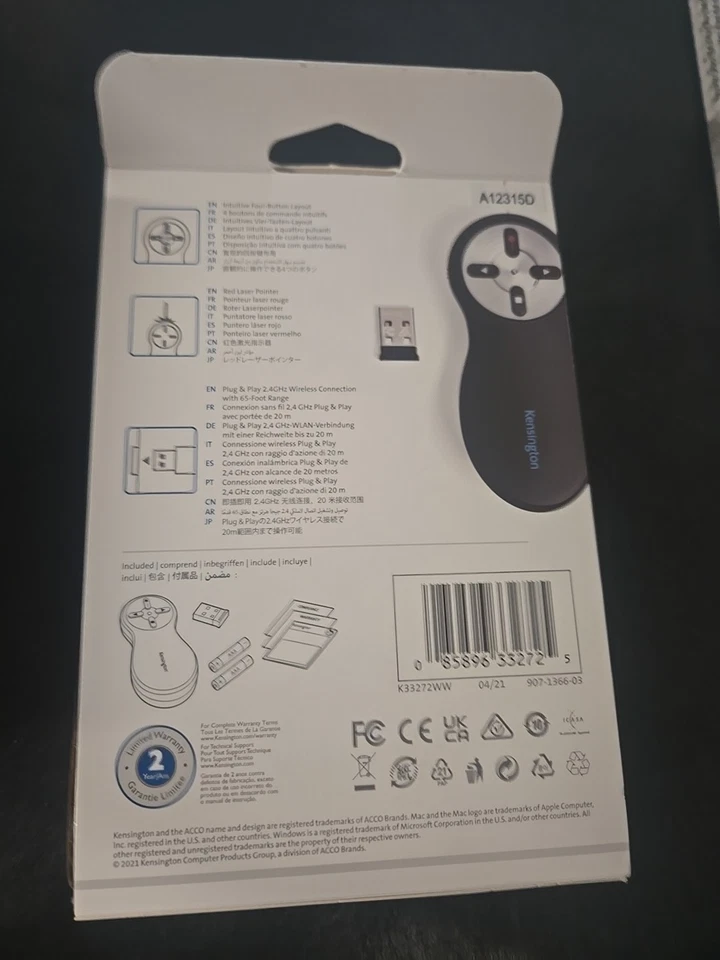 SEALED Kensington Wireless Presenter With Red Laser - Nano Receiver Windows/Mac - Image 3 of 3