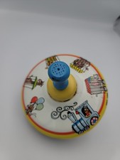 Vtg 50s Ohio Art Circus Animals Train Tin Litho Metal Toy Spinning Top Works USA