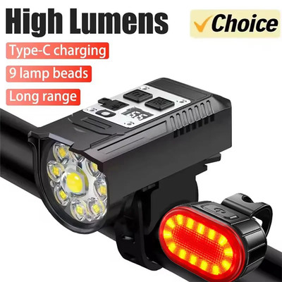 Bicycle light 9 LED front light USB-C rechargeable Waterproof bicycle headlight