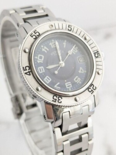 HERMES Clipper Diver CL5.210 Watch Quartz Navy Blue Dial Belt Ladies Working - Picture 19 of 24
