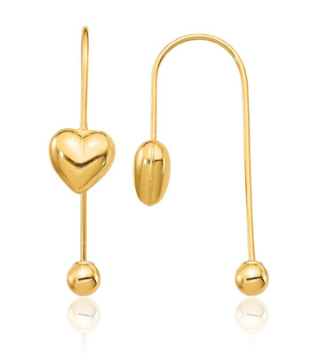14K massives Gelbgold Herz Hänger Einfädler Ohrringe 28,65 mm 1,1 Zoll poliert,