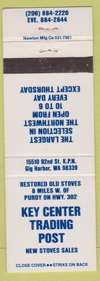 Matchbook Cover - Key Center Trading Post Gig Harbor WA Stoves