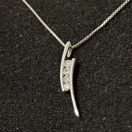 925 Sterling Silver Necklace Cubic Zirconia Quadruple Stone Pendant 16 Inch