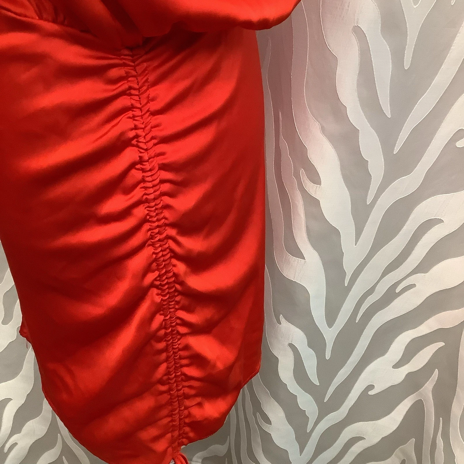 VALENTINO MABLE Abito Camicia Rosso Raso Bottoni Manica Lunga Increspato Lato Regolabile S