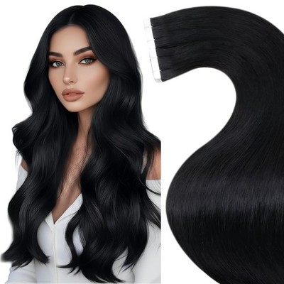 Tape in Hair Extensions Human Hair Tape in Extensions 18Inch Black Tape in Ha...