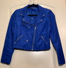 Divided Womens Royal Blue Faux Suede Moto Jac...