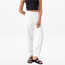 NWT Athleta Retreat High Rise Linen Ankle Pants Elastic Waist In White Size L