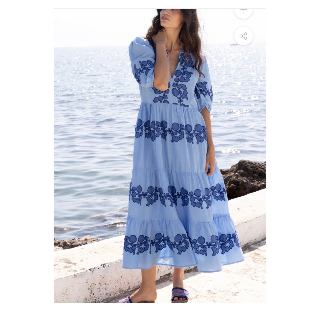 dusty blue long sleeve dress Sunlit Dusty Blue Puff Sleeve Dress Large