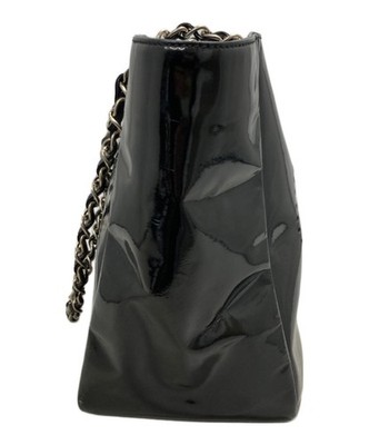 CHANEL Triple Coco Punching Enamel Chain Tote Bag Black Auth